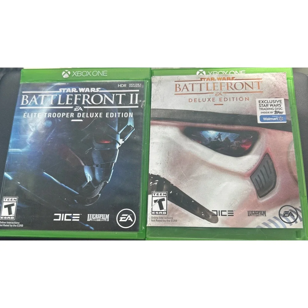 Star Wars Battlefront 1 & 2 Deluxe Xbox One Lot CIB w/ Walmart Trading Disc